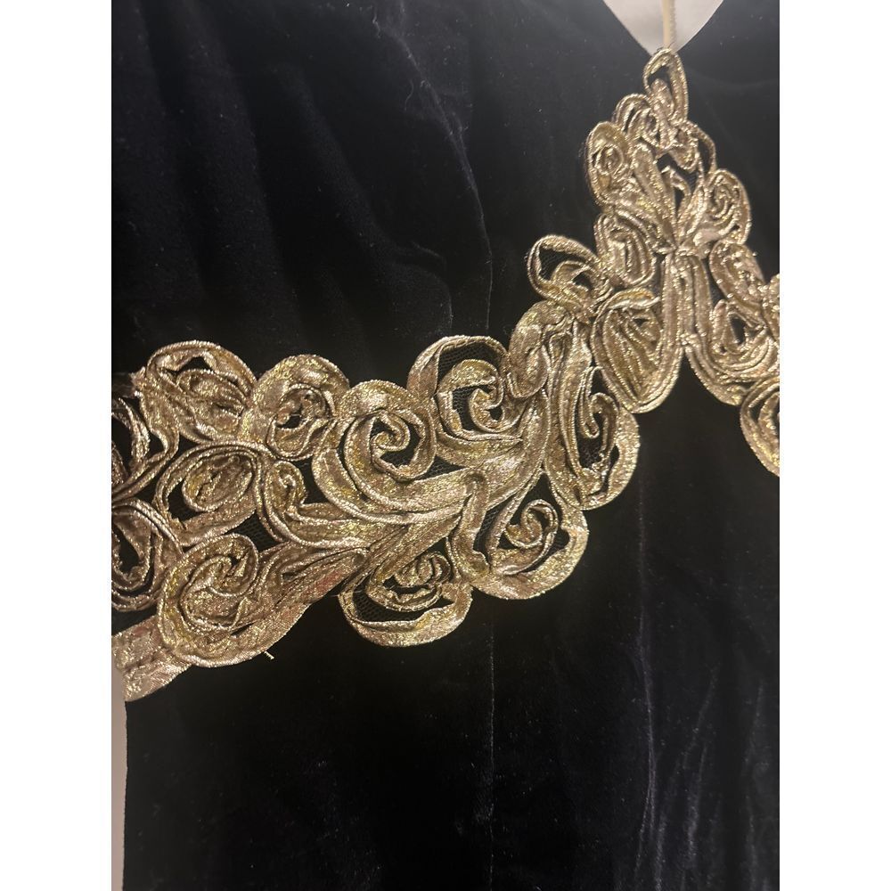 Vintage Scott McClintock Black‎ Velvet and Gold Detail Lace Dress - Picture 3 of 14